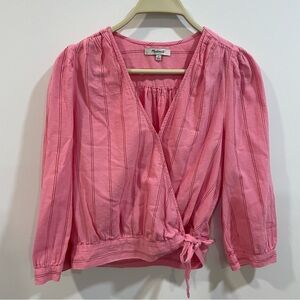 Madewell Pink Striped Wrap Blouse 100% Cotton. sz Small